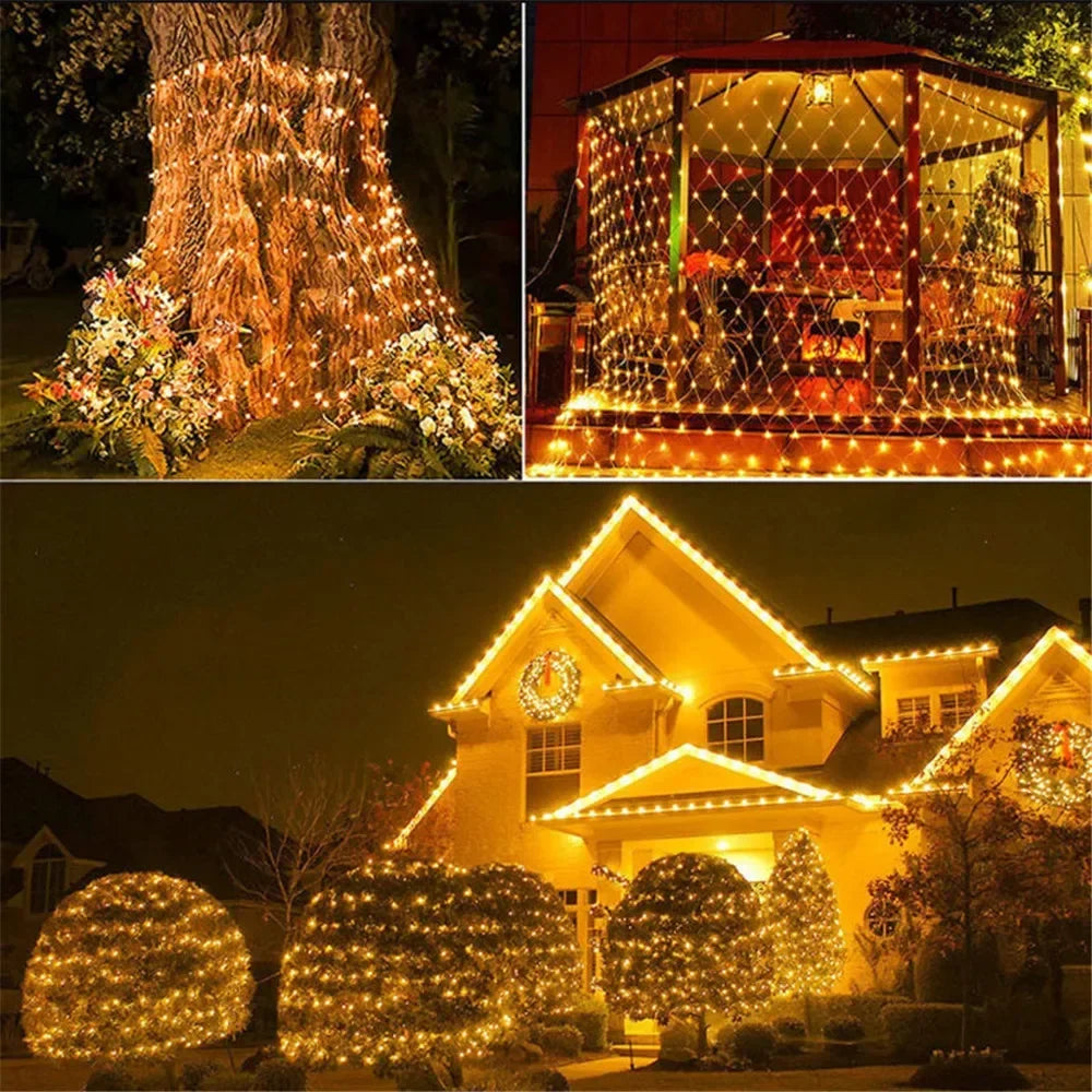 Net LED String Lights 8Modes 220V 110V EU Plug Festival Christmas Decoration Halloween New Year 2026 Wedding Party