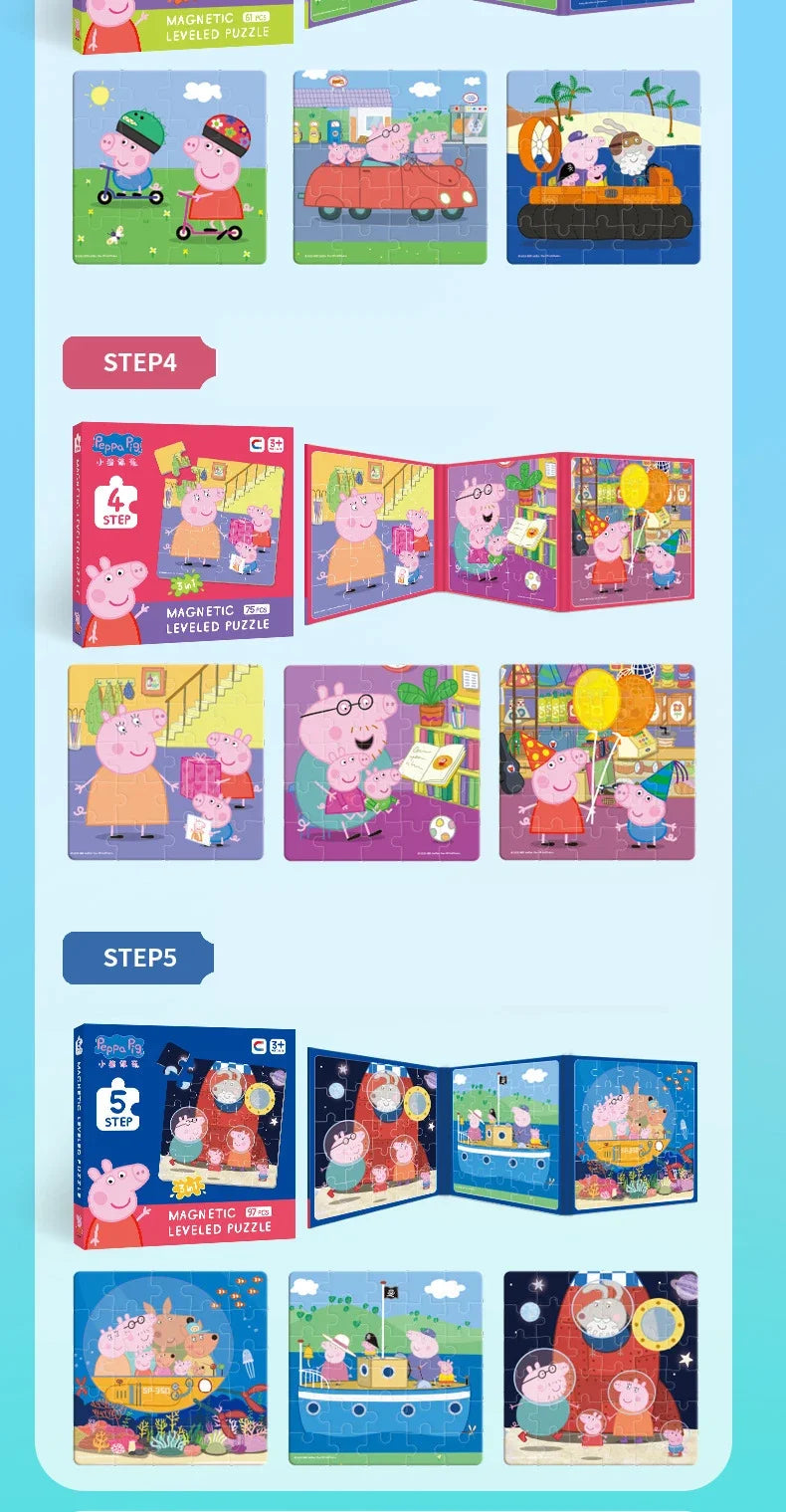 Kawaii Peppa Pig Magnetic Puzzle Children Cute Cartoon Anime Baby Early Education Advanced Magnetic Puzzle Books Toy Girls Gifts