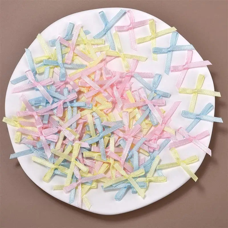 100Pcs 3mm Ribbons Mini Satin Ribbons Flowers Bows Ties Christmas Bowknot For DIY Craft Scrapbooking Embellishment Accessories