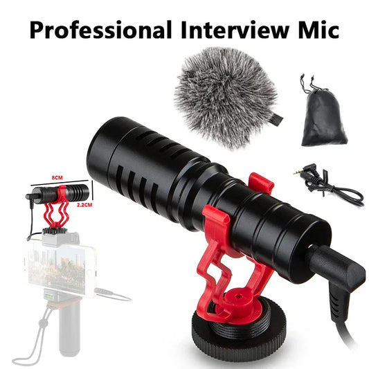 Microphone de fusil de chasse vidéo à condensateur pour entretien professionnel, avec câble Audio de 3.5mm, pour caméscope DSLR DV, iPhone, Smartphone Android