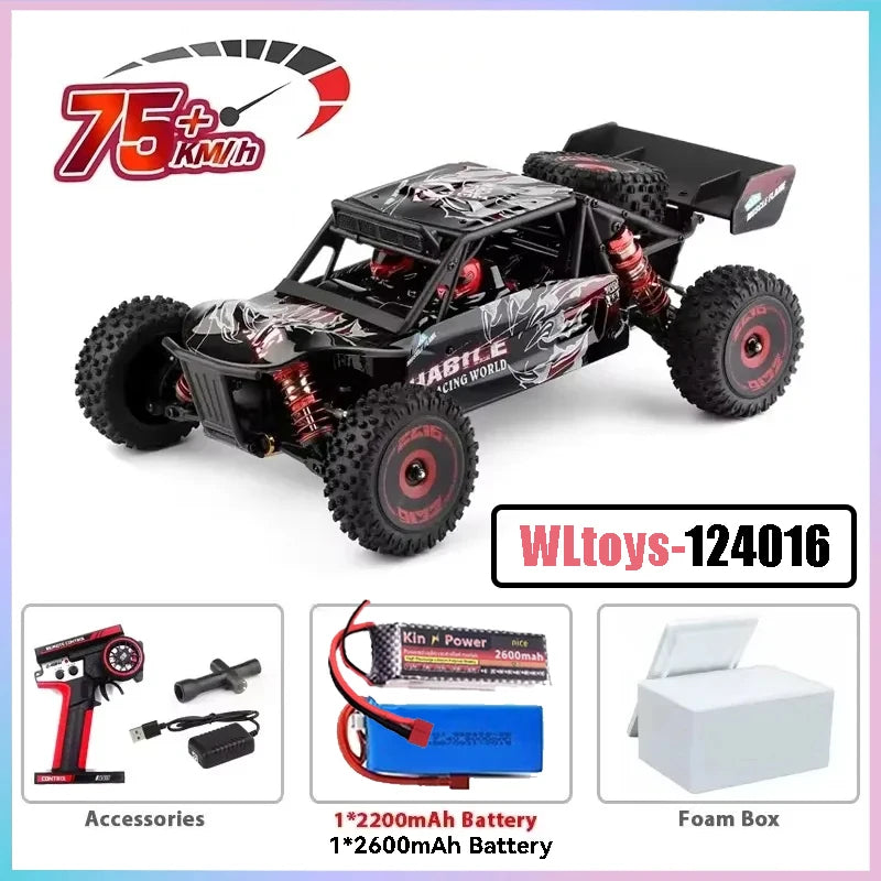 WLtoys 124016 124017 V8 75 km/h Voiture télécommandée électrique 4x4 sans balais haute vitesse tout-terrain Drift pour adultes