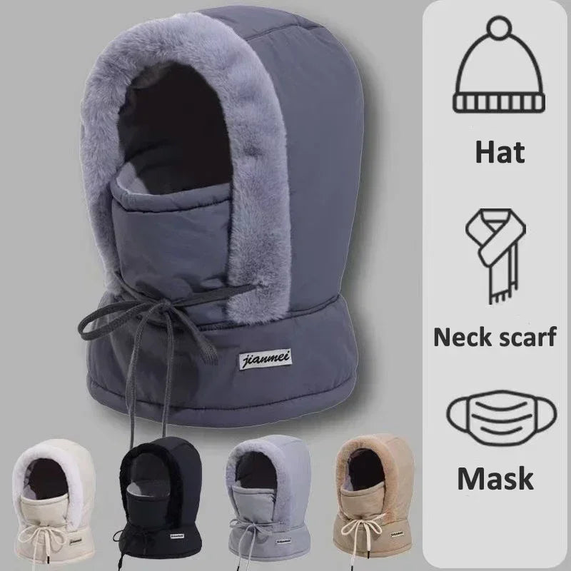 Cagoule thermique pour temps froid, écharpe d'hiver, capuche coupe-vent, chapeau en peluche, chauffe-cou, masque facial de Ski pour les activités de plein air