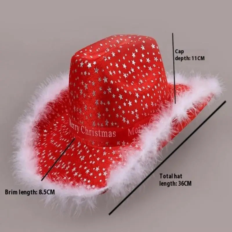 Chapeau de Cowboy de noël rouge, décoration du père noël, accessoires de fête de vacances, chapeau de Cowgirl à large bord, chapeau de Jazz