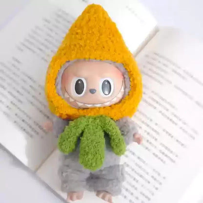 Labubu doll pendant, rubber doll clothes, rabubu v2v1 sitting party head cover hat heartbeat macaron 17cm 15CM