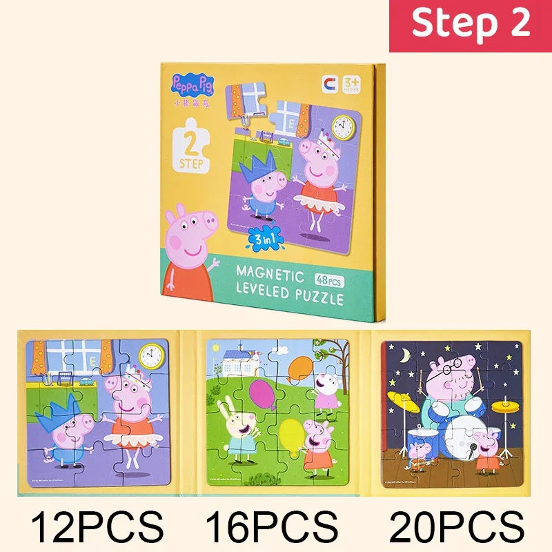 Kawaii Peppa Pig Magnetic Puzzle Children Cute Cartoon Anime Baby Early Education Advanced Magnetic Puzzle Books Toy Girls Gifts
