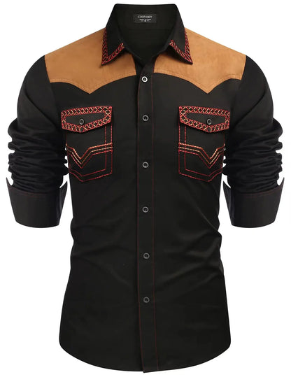 Chemise style cowboy western pour homme, printemps-automne 2025, manches longues, revers, vêtements décontractés et tendance