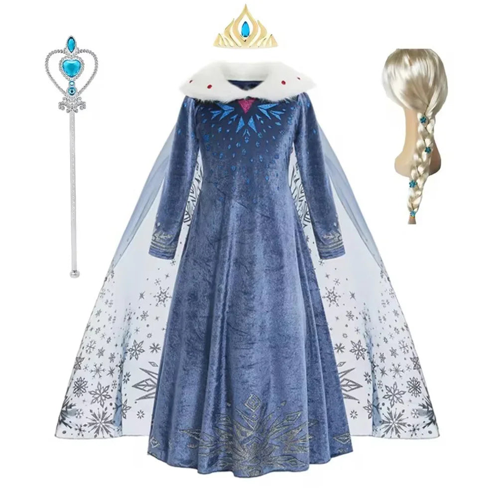 Déguisement pour fille, robe à manches longues, tenue de cosplay, princesse des neiges, tenue d'Halloween, de fête d'anniversaire