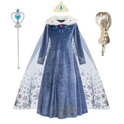 Déguisement pour fille, robe à manches longues, tenue de cosplay, princesse des neiges, tenue d'Halloween, de fête d'anniversaire