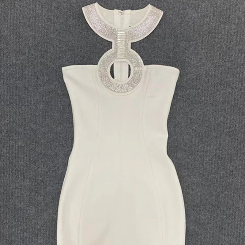 2022 New Bandage Dress Fashion Sexy Halter Neck Diamond Collar Short Skirt Banquet Party Little Black Dress-A1252