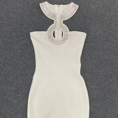 2022 New Bandage Dress Fashion Sexy Halter Neck Diamond Collar Short Skirt Banquet Party Little Black Dress-A1252