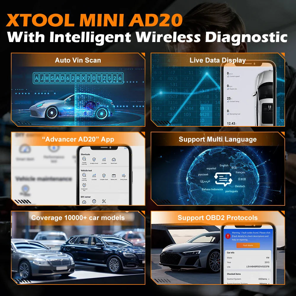 XTOOL Advancer AD20 Mini Bluetooth 5.0 OBD2 Scanner Full obd2 Functions Car Diagnostic Scan Tool Read/Clear fault code Universal
