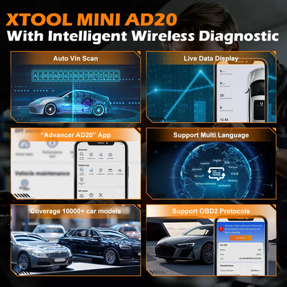 XTOOL Advancer AD20 Mini Bluetooth 5.0 OBD2 Scanner Full obd2 Functions Car Diagnostic Scan Tool Read/Clear fault code Universal