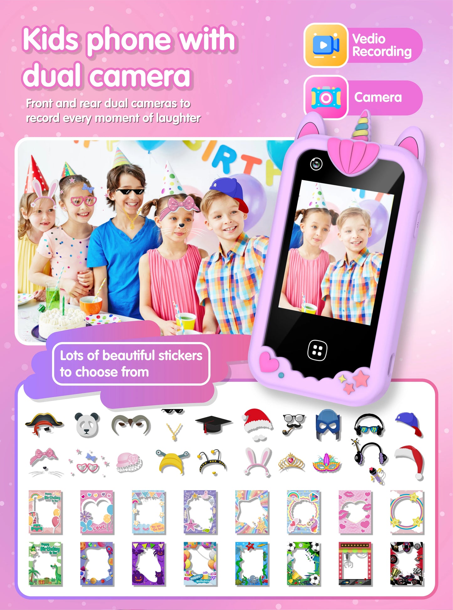 Kids Smart Phone for Girls Boys Kids Cell Phone Toys Dual Camera Music Player 17 Games Toddler Learning Phone Birthday Gifts