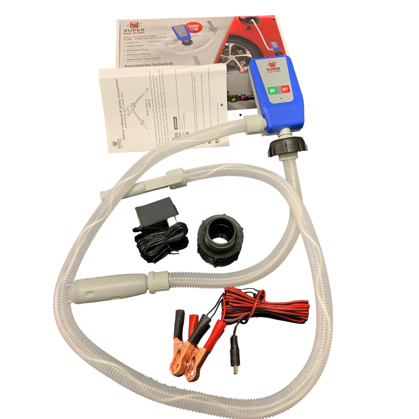 PumpMatic Super Gas Pump Fuel Transfer Pump for Gas, Diesel, Kerosene + 3 Power Sources w/ 4.25 Ft Hose