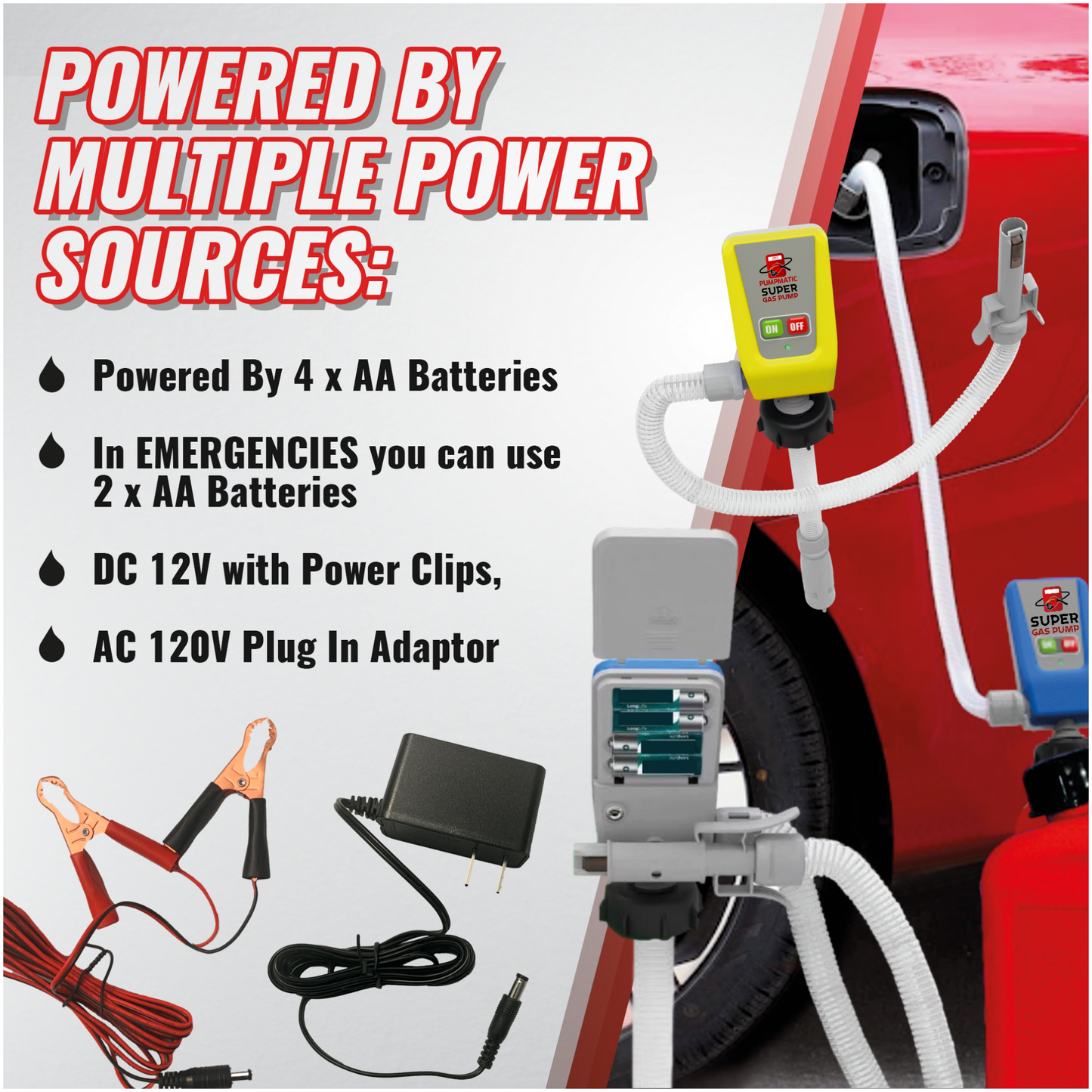 Diesel PumpMatic Super Gas Pump + Diesel Fuel Can Combo Kit Fuel Transfer Pump for Diesel, etc. 3 Power Sources w/ 4.25ft Hose