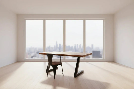 Table ou bureau en bois de manguier et patte en L acier noir