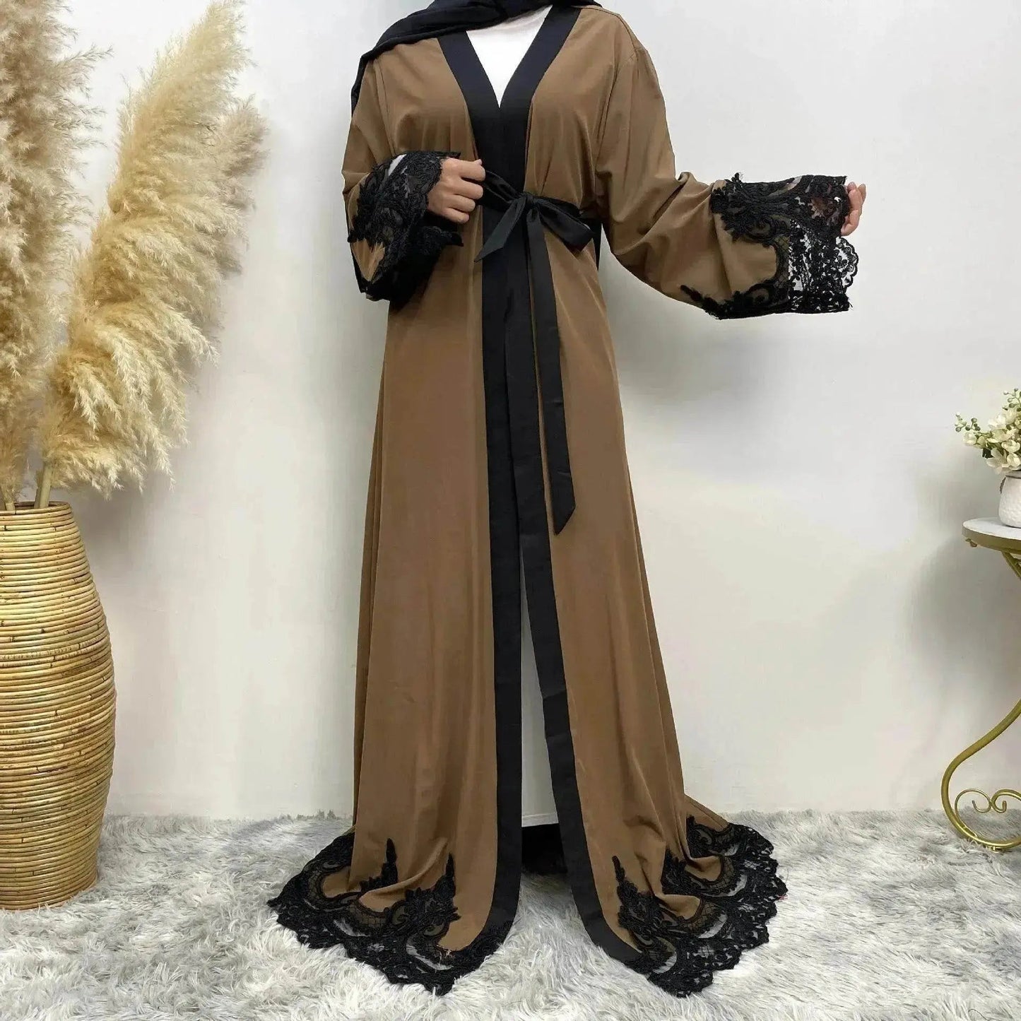 Women's Fashion Dark Brown Arab  Cardigan Robe