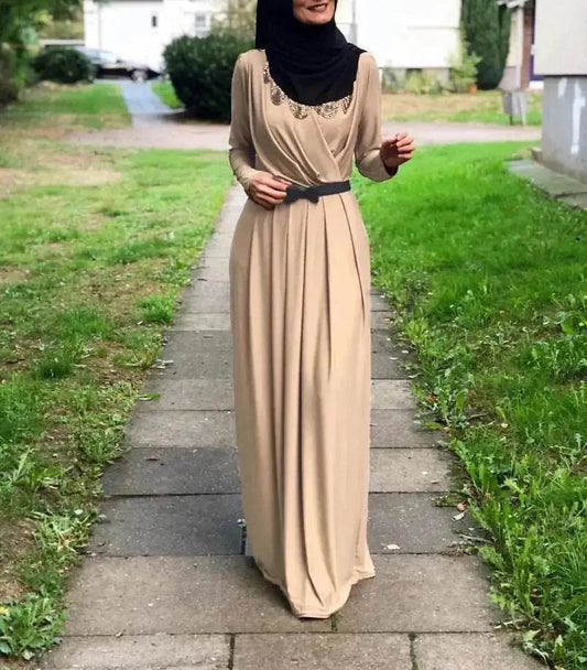 Women's Solid Color Middle Eastern Arab  Long Dress