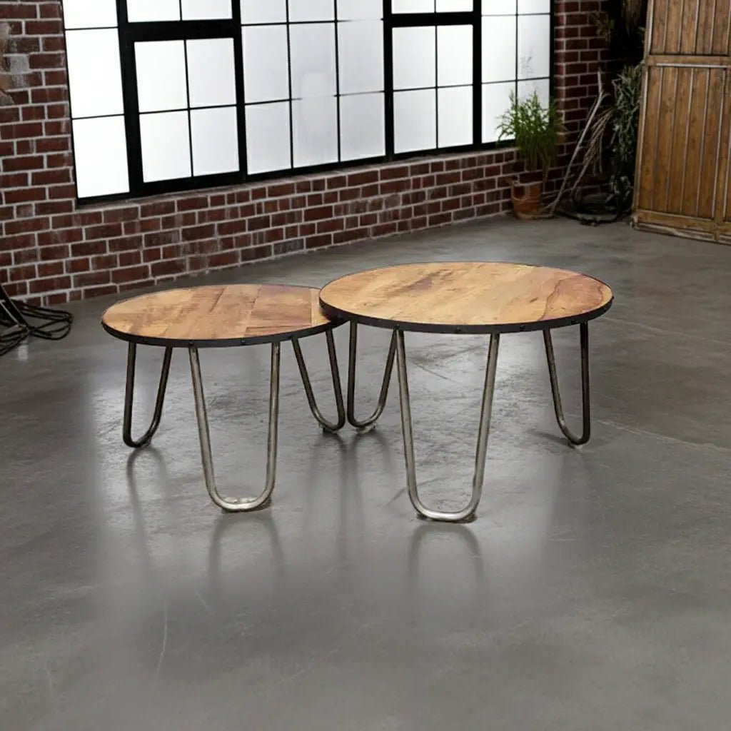 Tables basses en bois de manguier patte en épingle ensemble de 2