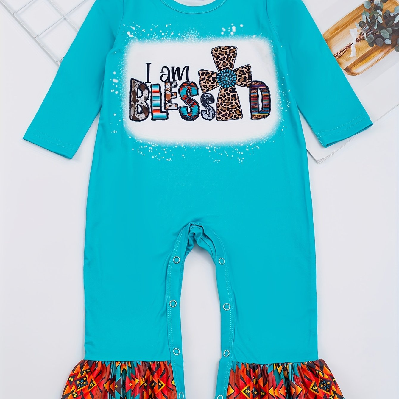 Autumn Western Cowboy Series Baby Girl's Cute Bodysuit With Leopard Cow Pattern Flower Letter...random Print