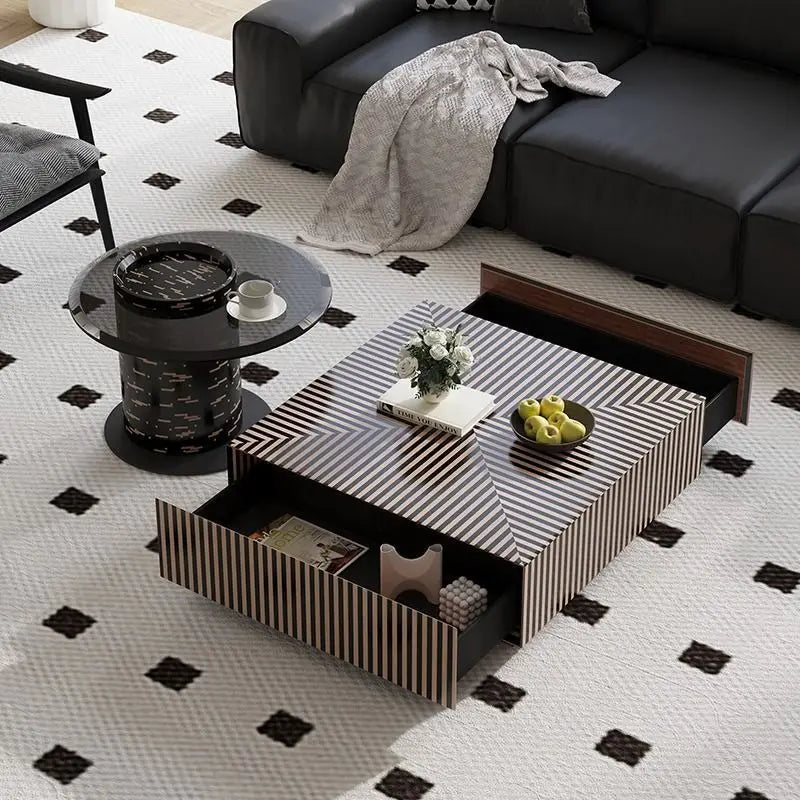 BT85 Modern Piano Stripe Nested Coffee Table Set with Storage