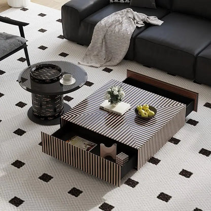 BT85 Modern Piano Stripe Nested Coffee Table Set with Storage