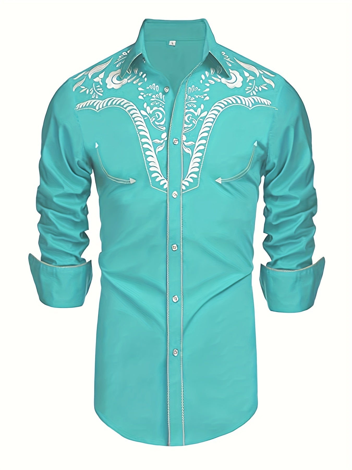 Chemise brodée à manches longues style cowboy western chic - Mélange de coton doux, design élégant, style décontracté pour les vacances de printemps et d'automne - Chemise homme pour activités de plein air, voyages et loisirs