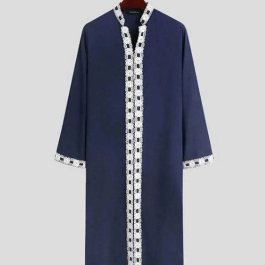 Fashionable and Elegant Arab  Long Sleeved Solid Color Casual Robe Moroccan Men's Jalabiya