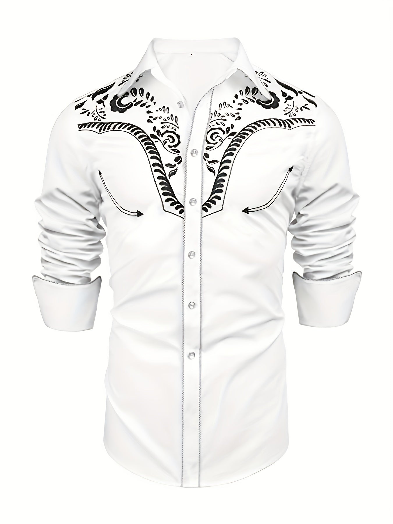 Chemise brodée à manches longues style cowboy western chic - Mélange de coton doux, design élégant, style décontracté pour les vacances de printemps et d'automne - Chemise homme pour activités de plein air, voyages et loisirs