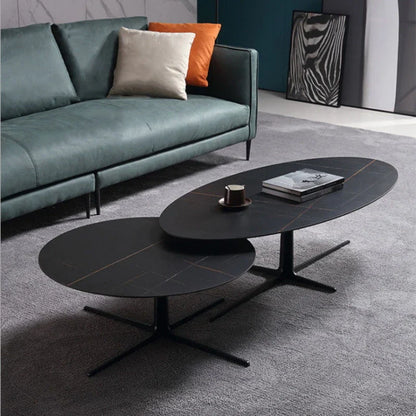 BT05 Double Stone Top Round & Elliptical Coffee Table Set