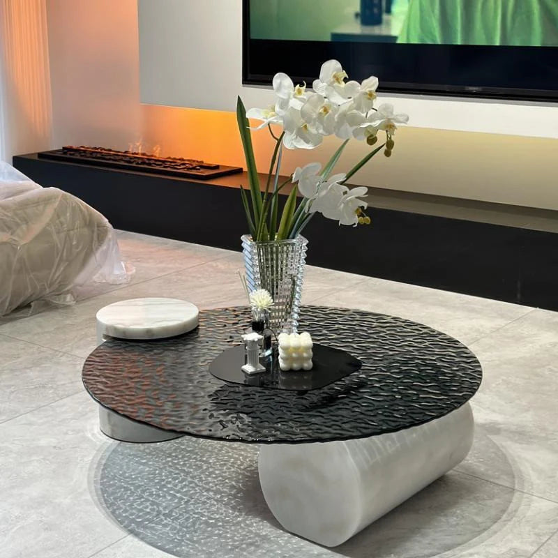 BT51 Wavy Glass Coffee Table with Elegant Marble Base