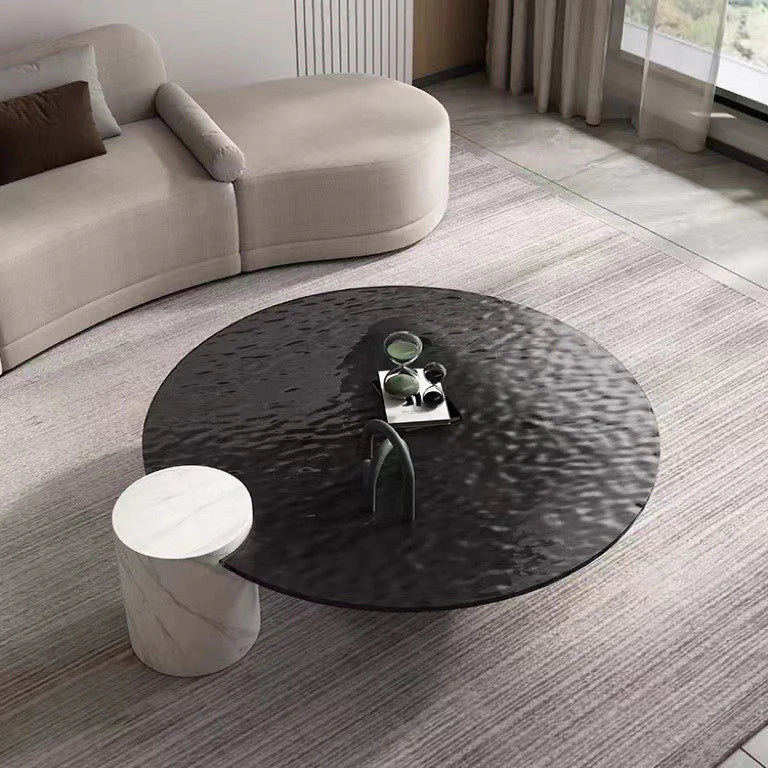 BT51 Wavy Glass Coffee Table with Elegant Marble Base