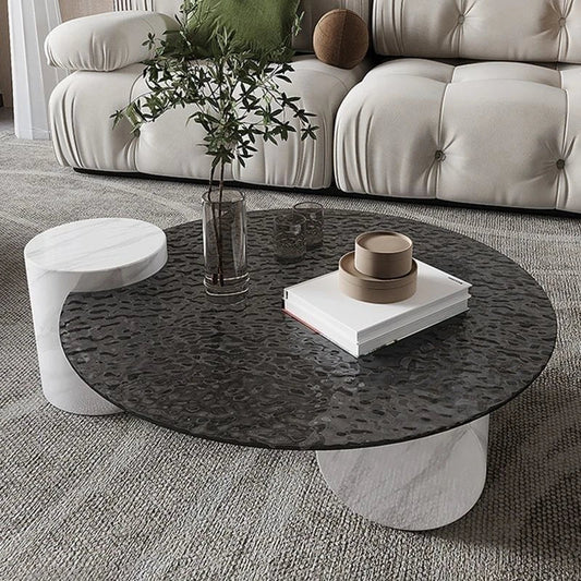 BT51 Wavy Glass Coffee Table with Elegant Marble Base