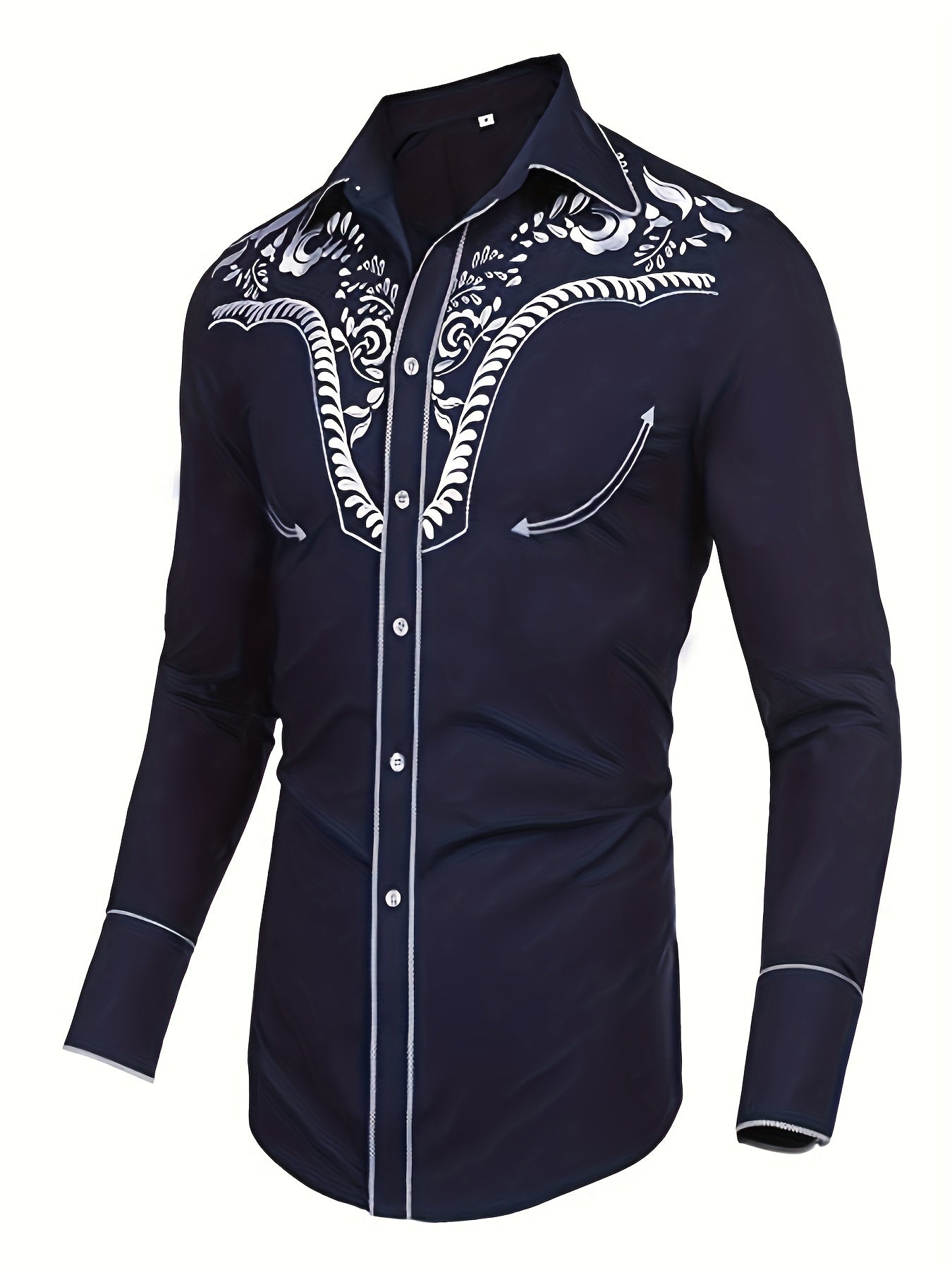 Chemise brodée à manches longues style cowboy western chic - Mélange de coton doux, design élégant, style décontracté pour les vacances de printemps et d'automne - Chemise homme pour activités de plein air, voyages et loisirs