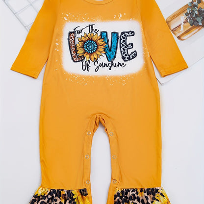 Autumn Western Cowboy Series Baby Girl's Cute Bodysuit With Leopard Cow Pattern Flower Letter...random Print