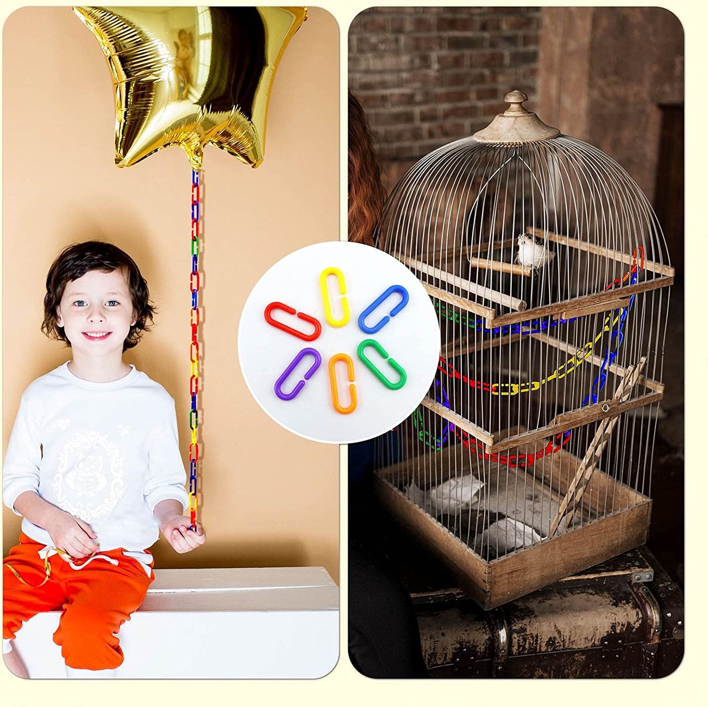 100PCS Plastic Chain Links, Children'S Learning Toy, Mix Color Rainbow DIY C-Clips Chains Hooks Swing Climbing Cage Toys for Bird Sugar Glider Rat Parrot