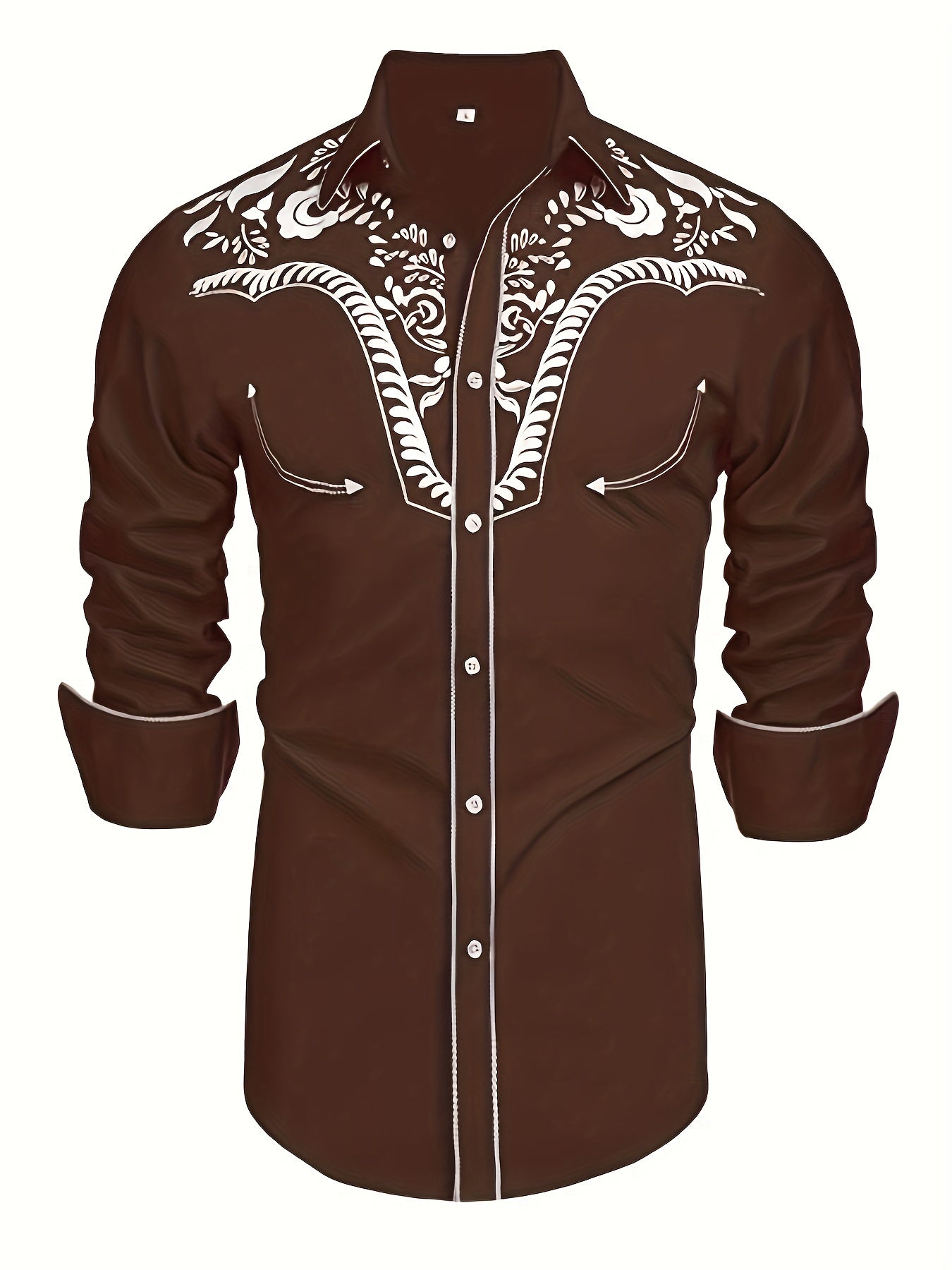 Chemise brodée à manches longues style cowboy western chic - Mélange de coton doux, design élégant, style décontracté pour les vacances de printemps et d'automne - Chemise homme pour activités de plein air, voyages et loisirs