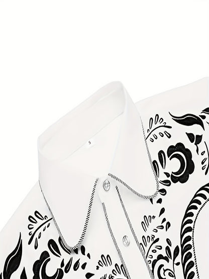 Chemise brodée à manches longues style cowboy western chic - Mélange de coton doux, design élégant, style décontracté pour les vacances de printemps et d'automne - Chemise homme pour activités de plein air, voyages et loisirs