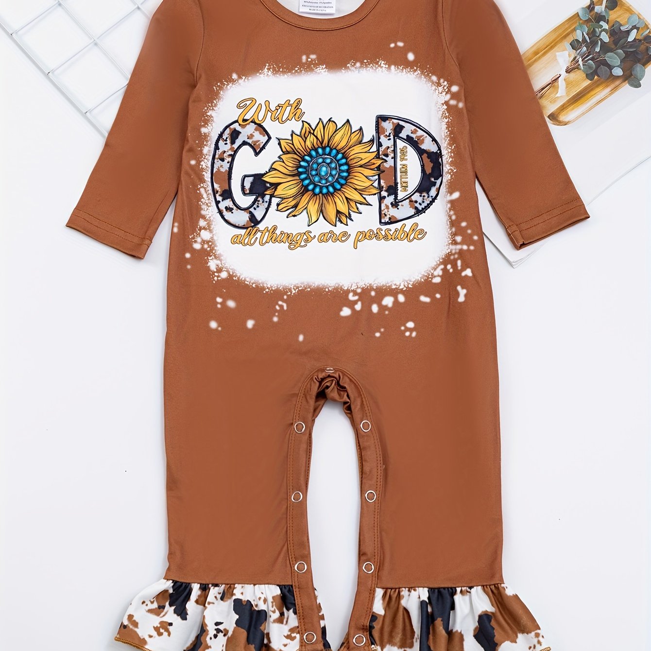 Autumn Western Cowboy Series Baby Girl's Cute Bodysuit With Leopard Cow Pattern Flower Letter...random Print
