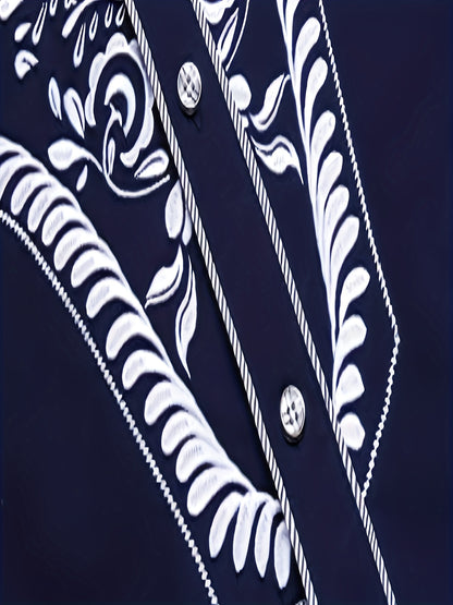 Chemise brodée à manches longues style cowboy western chic - Mélange de coton doux, design élégant, style décontracté pour les vacances de printemps et d'automne - Chemise homme pour activités de plein air, voyages et loisirs