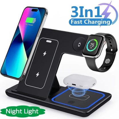 15W 3 In 1 LED Fast Wireless Charger Stand