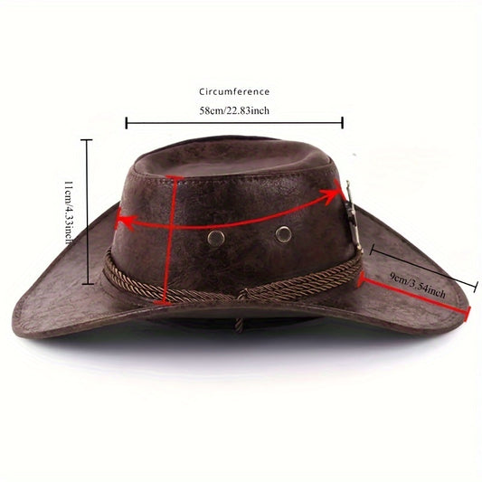 [Chapeau de cowboy en cuir de taureau] Chapeau de cowboy Western Cowboy One en cuir de taureau à rivets | Chapeau pare-soleil d'extérieur