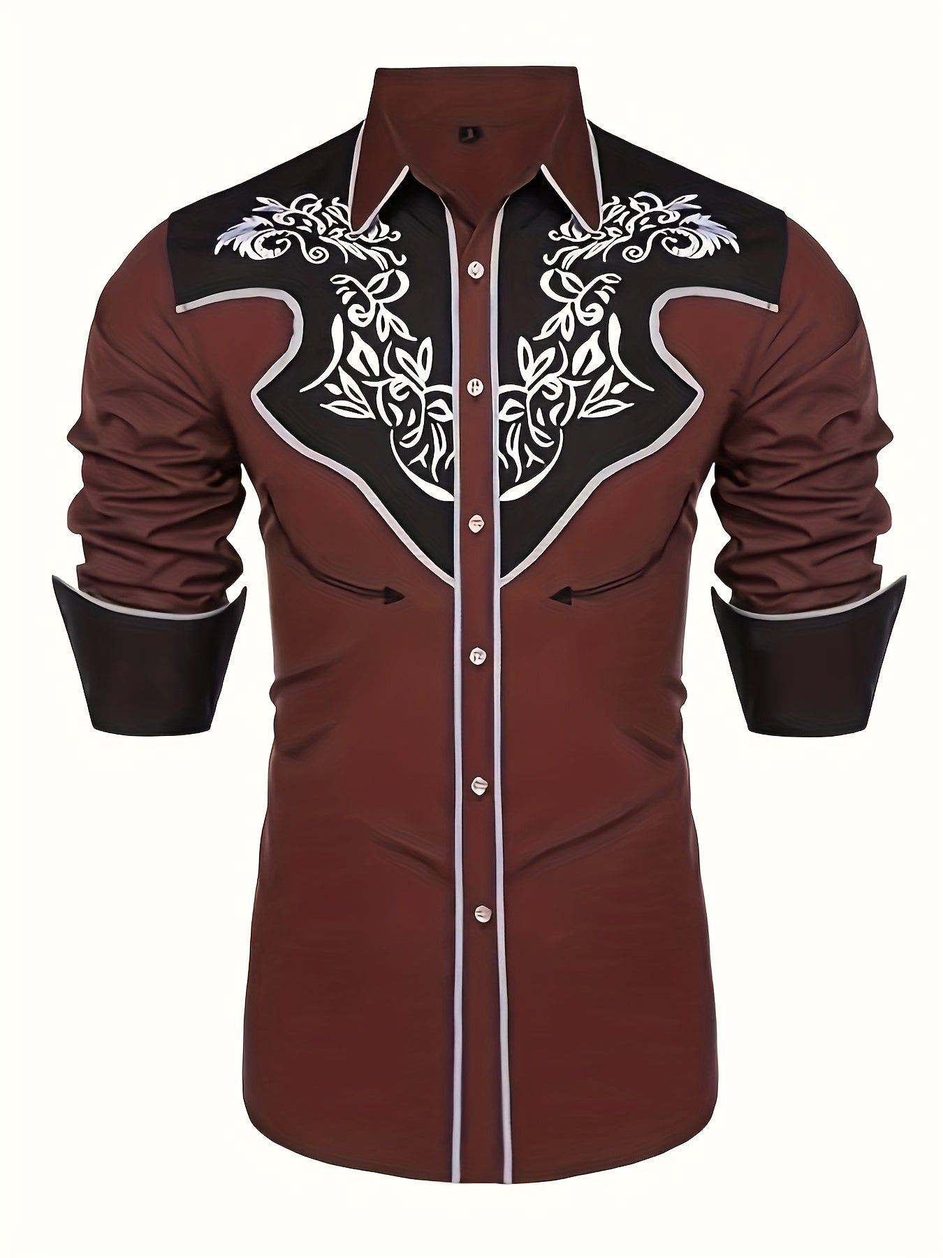 Chemise brodée à manches longues style cowboy western chic - Mélange de coton doux, design élégant, style décontracté pour les vacances de printemps et d'automne - Chemise homme pour activités de plein air, voyages et loisirs
