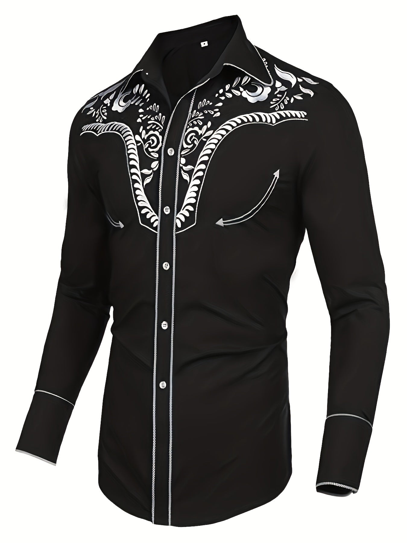 Chemise brodée à manches longues style cowboy western chic - Mélange de coton doux, design élégant, style décontracté pour les vacances de printemps et d'automne - Chemise homme pour activités de plein air, voyages et loisirs