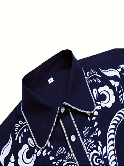 Chemise brodée à manches longues style cowboy western chic - Mélange de coton doux, design élégant, style décontracté pour les vacances de printemps et d'automne - Chemise homme pour activités de plein air, voyages et loisirs