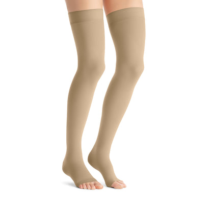 JOBST Opaque Compression Stockings 20-30 mmHg Thigh High Silicone Dot Band Open Toe, Petite