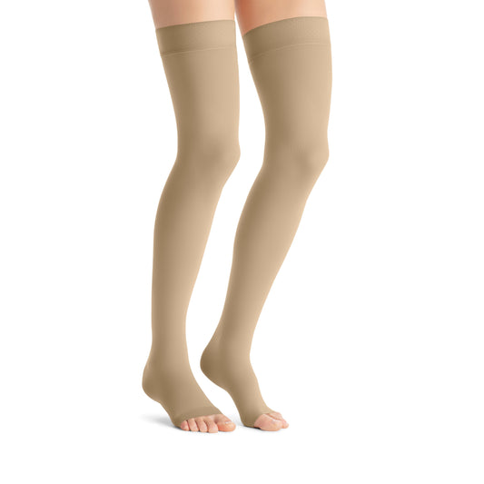JOBST Opaque Compression Stockings 30-40 mmHg Thigh High Silicone Dot Band Open Toe, Petite