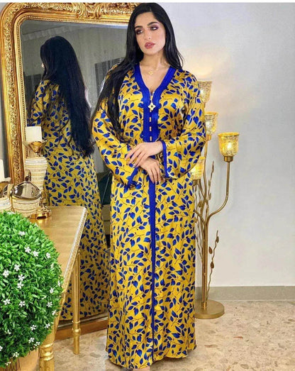 Printed Floral Abaya Dress Robe for Arab Dubai Turkey Middle East Women.