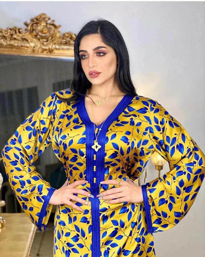 Printed Floral Abaya Dress Robe for Arab Dubai Turkey Middle East Women.