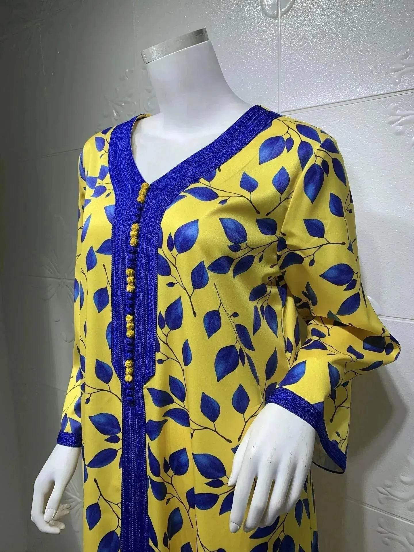 Printed Floral Abaya Dress Robe for Arab Dubai Turkey Middle East Women.